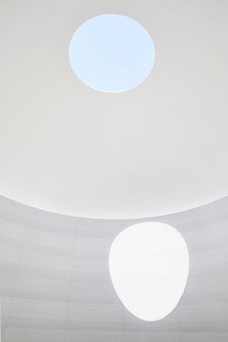 Apple Park Observatory in California, showing flowing, curved lines and a semi buried structure into a hill