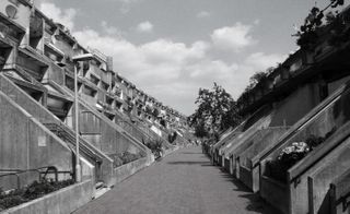 archival shot of the exterior of the Alexandra Road Estate in London